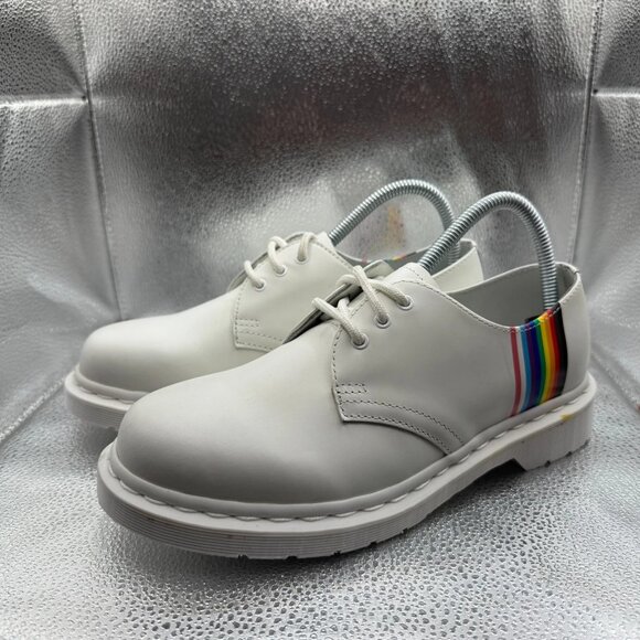 Size 6 Dr. Martens White Mens Lace-Up Pride Derby‎ Rainbow Leather Shoes 27522